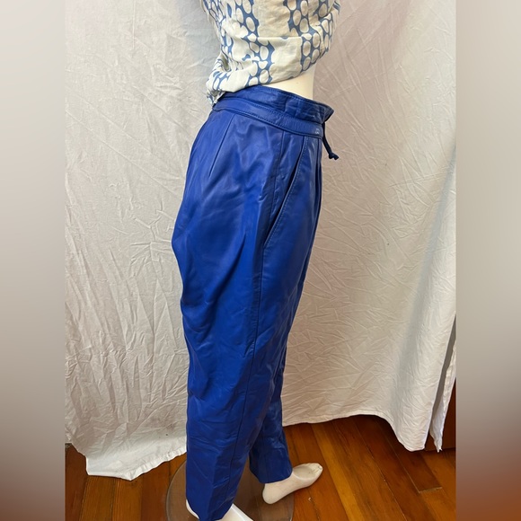 Coolest vintage 80’s real cobalt blue leather drawstring pants - Picture 7 of 9